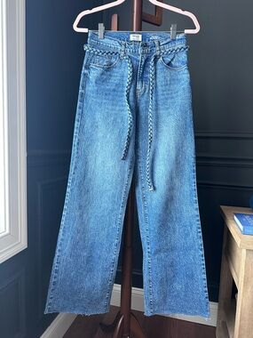 KENSIE JEANS The Carla High-Rise Wide Leg Blue Jeans with Braided Belt -0/25